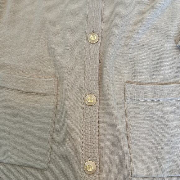 St. John Couture knit long sleeve cardigan dress midi coat khan tan beige - Picture 3 of 11